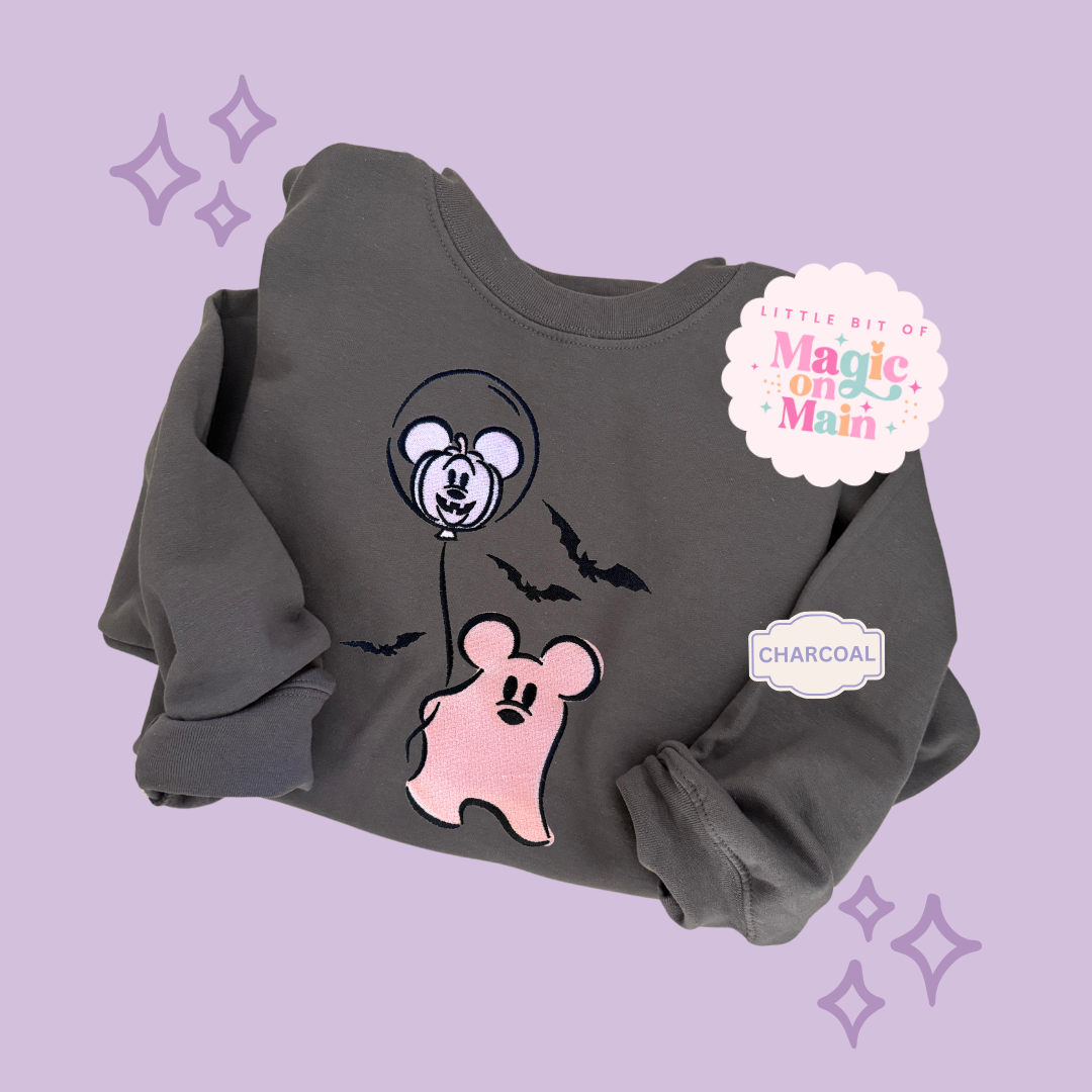 EMBROIDERED PINK MICKEY GHOST - ADULT SWEATSHIRT