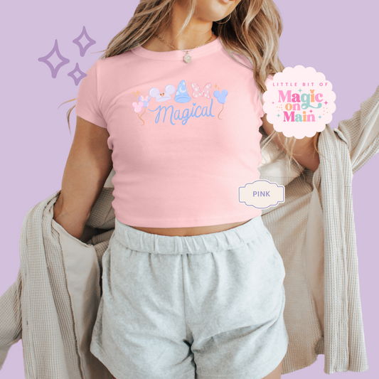 READY TO SHIP (RTS) - PRINTED MAGICAL (TEXT) - EXCLUSIVE TO MoM - WOMENS CROPPED RIBBED BABY TEE - PINK
