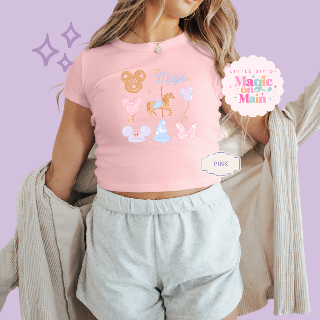 PRINTED MAGIC  - EXCLUSIVE TO MoM - WOMENS CROPPED RIBBED BABY TEE