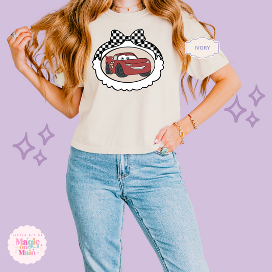PRINTED RED CAR COQUETTE - WOMENS BOXY T-SHIRT