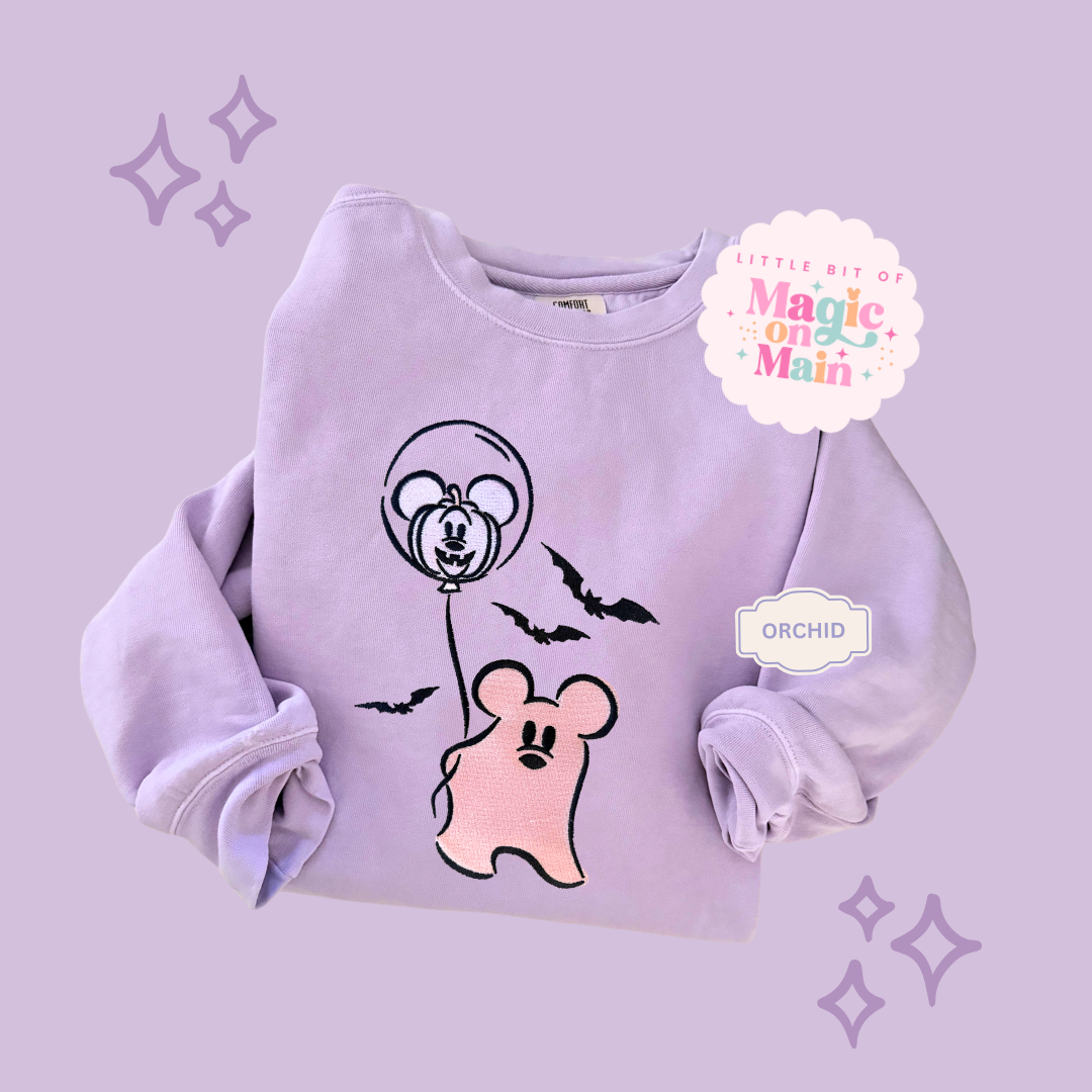EMBROIDERED PINK MICKEY GHOST - ADULT SWEATSHIRT