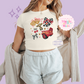 PRINTED RED CAR ELEMENTS COQUETTE - WOMENS CROPPED RIBBED BABY TEE