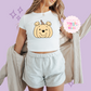 PRINTED POOH PUMPKIN - WOMENS CROPPED RIBBED BABY TEE