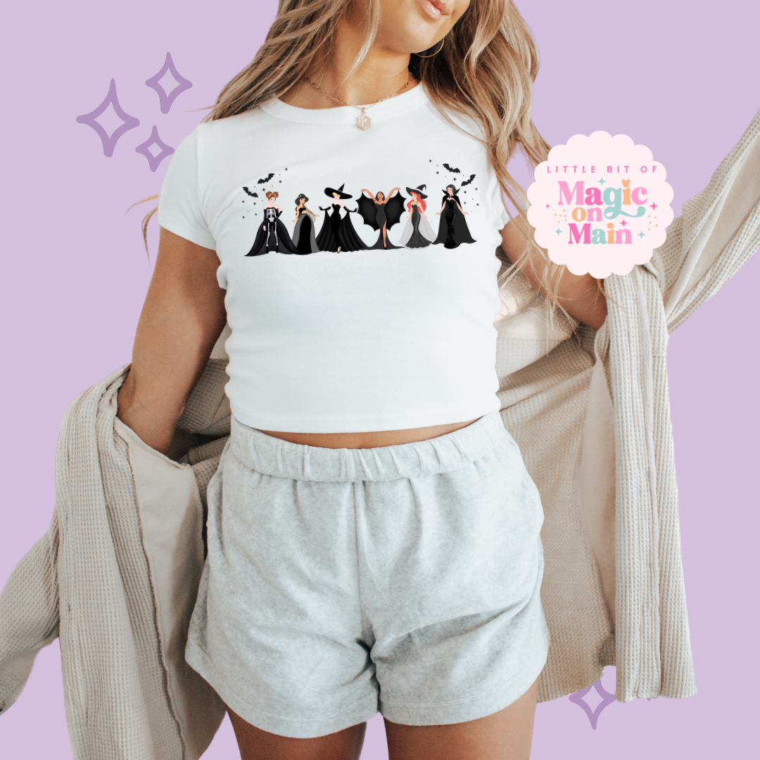 PRINTED SPOOKY PRINCESSES - WOMENS CROPPED RIBBED BABY TEE