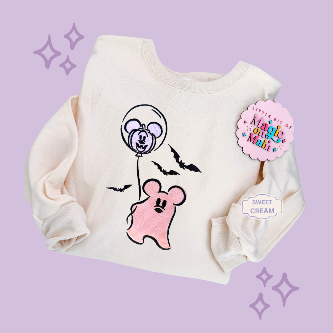 EMBROIDERED PINK MICKEY GHOST - ADULT SWEATSHIRT