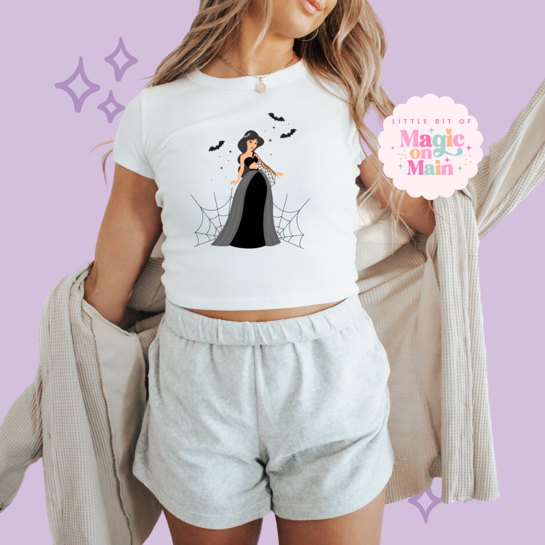 PRINTED SPOOKY JASMINE - WOMENS CROPPED RIBBED BABY TEE
