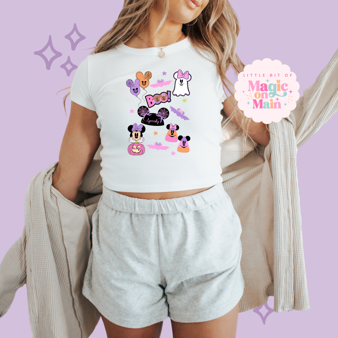 PRINTED SPOOKY ELEMENTS - EXCLUSIVE TO MoM - WOMENS CROPPED RIBBED BABY TEE