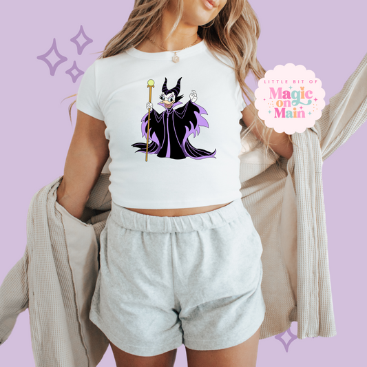 PRINTED MALEFICENT DAISY - WOMENS CROPPED RIBBED BABY TEE