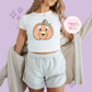 PRINTED ORANGE BIRD PUMPKIN - WOMENS CROPPED RIBBED BABY TEE