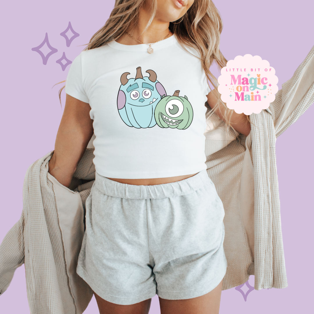 PRINTED MONSTER PUMPKINS - WOMENS CROPPED RIBBED BABY TEE