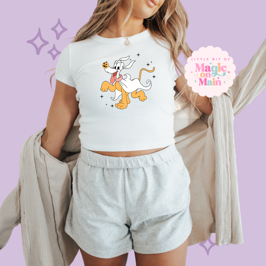 PRINTED HALLOWEEN PLUTO - WOMENS CROPPED RIBBED BABY TEE