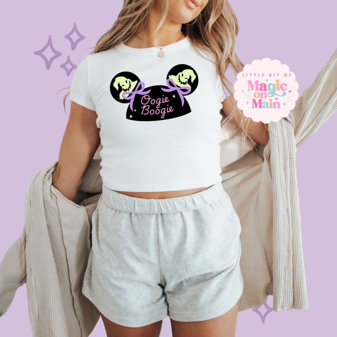 PRINTED BOOGIE BASH HAT - EXCLUSIVE TO MoM - WOMENS CROPPED RIBBED BABY TEE