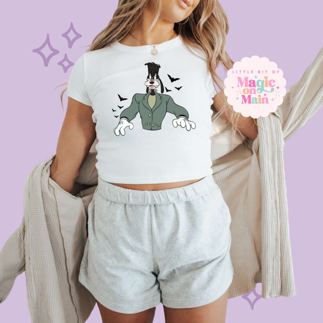 PRINTED HALLOWEEN GOOFY - EXCLUSIVE TO MoM - WOMENS CROPPED RIBBED BABY TEE
