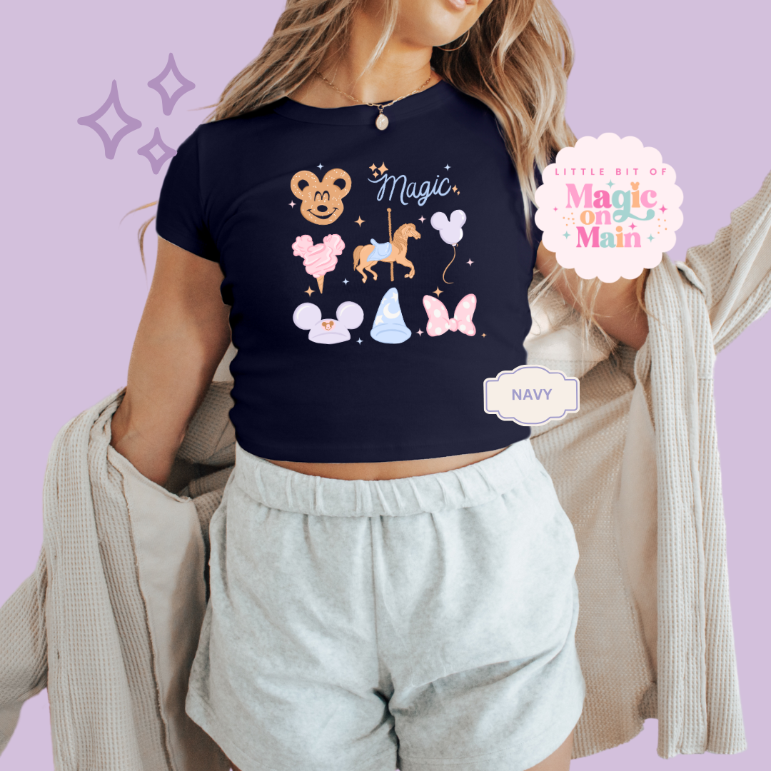 PRINTED MAGIC  - EXCLUSIVE TO MoM - WOMENS CROPPED RIBBED BABY TEE