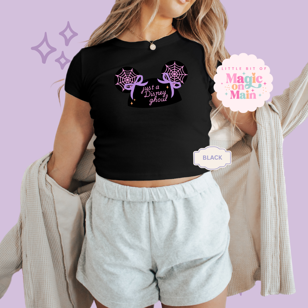PRINTED JUST A GHOUL HAT - EXCLUSIVE TO MoM - WOMENS CROPPED RIBBED BABY TEE