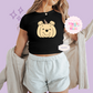 PRINTED POOH PUMPKIN - WOMENS CROPPED RIBBED BABY TEE