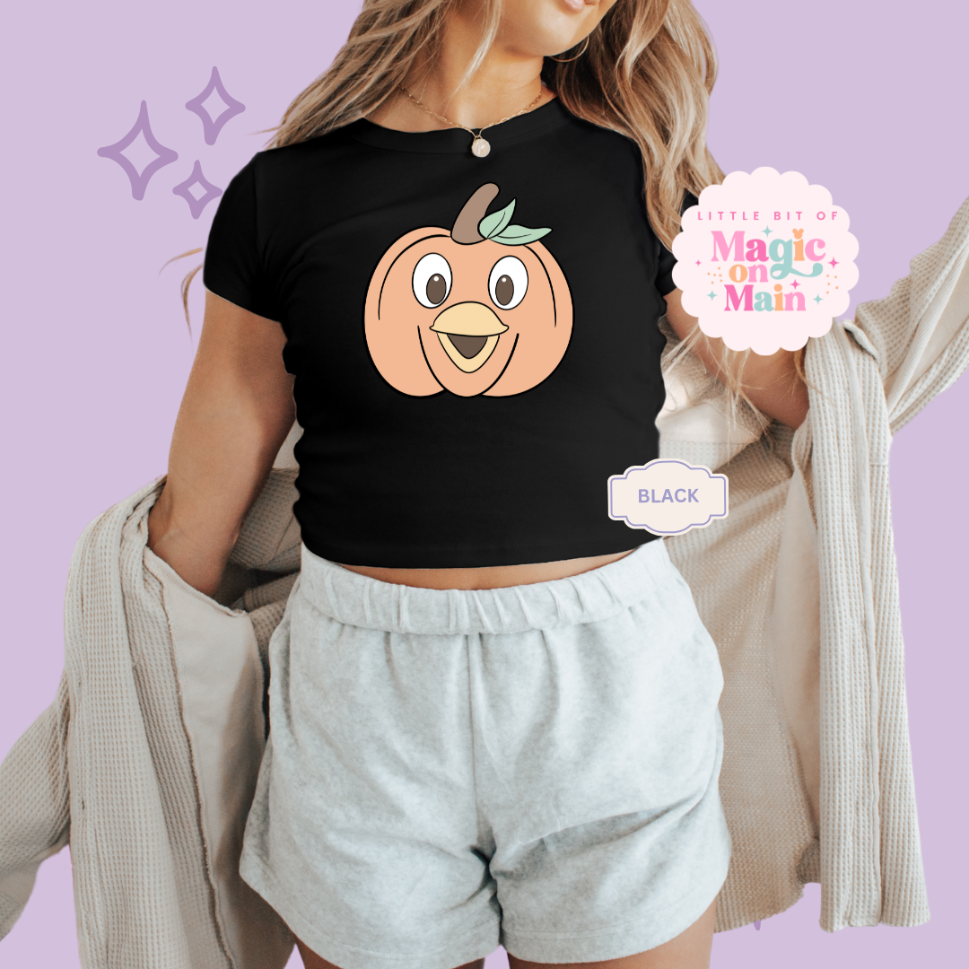 PRINTED ORANGE BIRD PUMPKIN - WOMENS CROPPED RIBBED BABY TEE