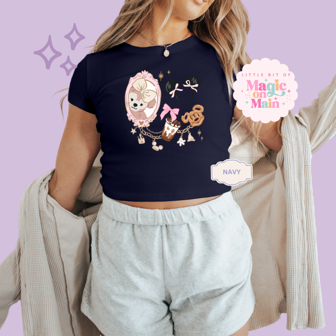 PRINTED PARK GIRLIE COFFEE & SNACKS - WOMENS CROPPED RIBBED BABY TEE