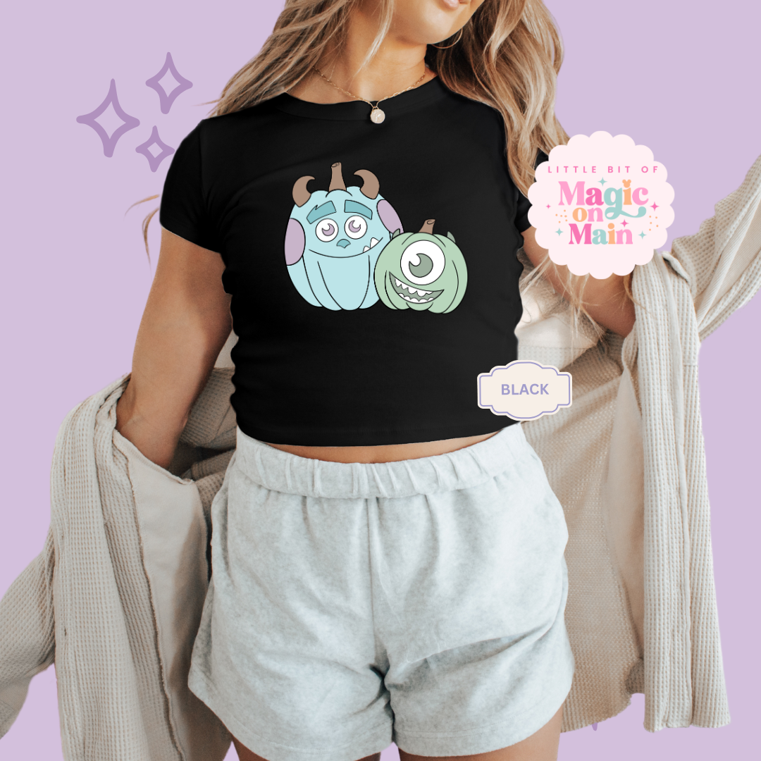 PRINTED MONSTER PUMPKINS - WOMENS CROPPED RIBBED BABY TEE