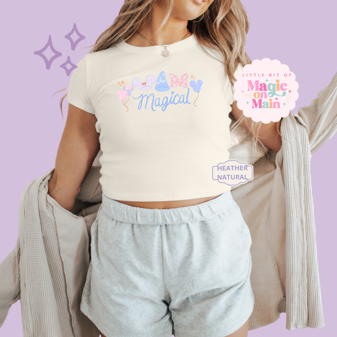 PRINTED MAGICAL (TEXT) - EXCLUSIVE TO MoM - WOMENS CROPPED RIBBED BABY TEE