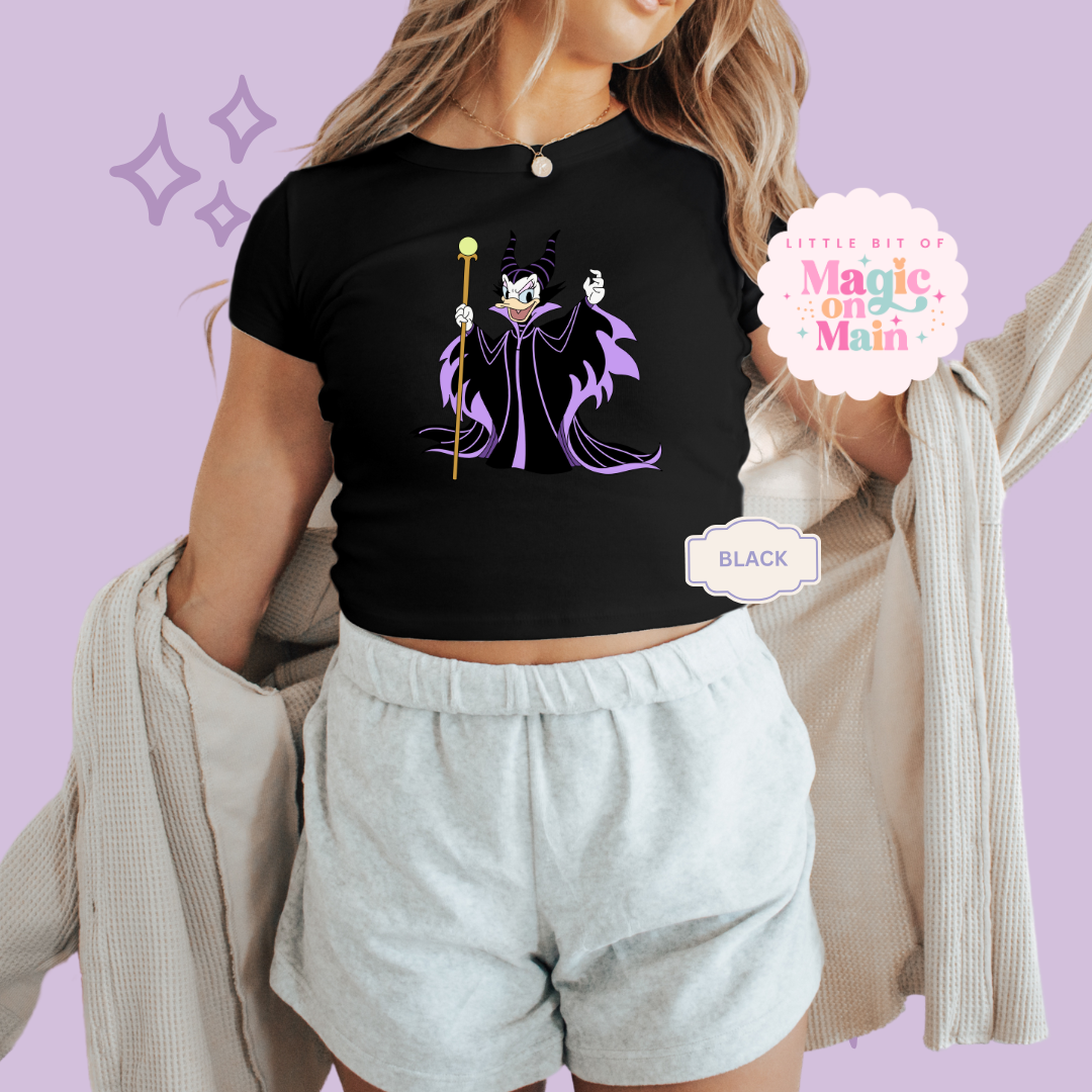 PRINTED MALEFICENT DAISY - WOMENS CROPPED RIBBED BABY TEE