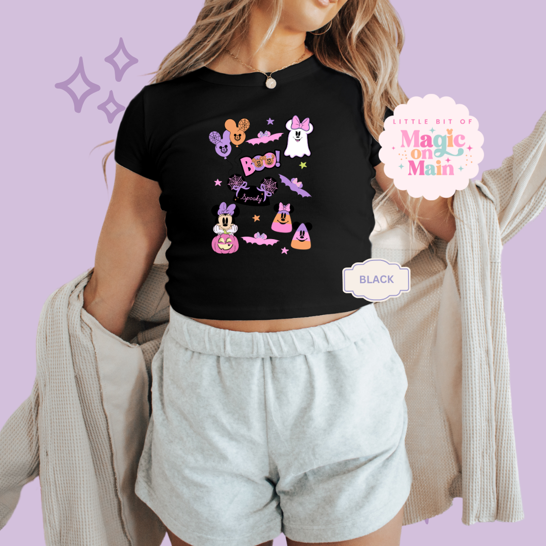 PRINTED SPOOKY ELEMENTS - EXCLUSIVE TO MoM - WOMENS CROPPED RIBBED BABY TEE