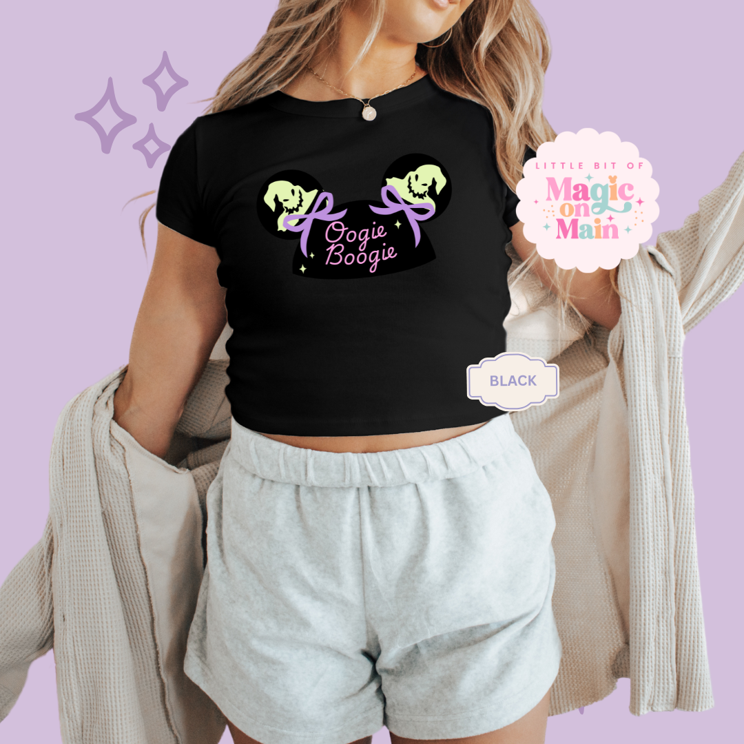 PRINTED BOOGIE BASH HAT - EXCLUSIVE TO MoM - WOMENS CROPPED RIBBED BABY TEE