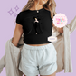 PRINTED SPOOKY CINDY - WOMENS CROPPED RIBBED BABY TEE