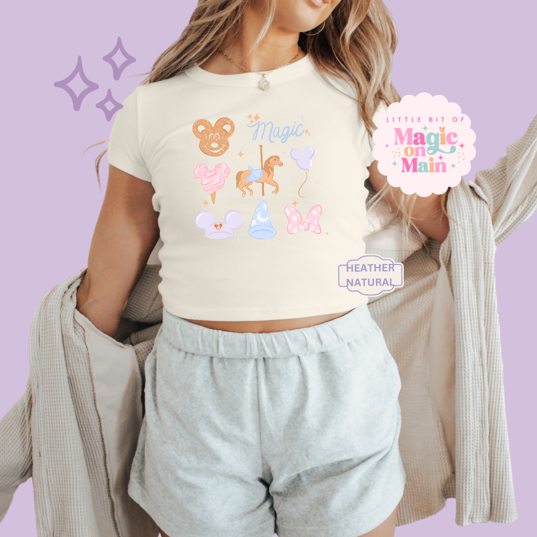 PRINTED MAGIC  - EXCLUSIVE TO MoM - WOMENS CROPPED RIBBED BABY TEE