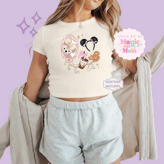 PRINTED PARK GIRLIE COFFEE & SNACKS - WOMENS CROPPED RIBBED BABY TEE
