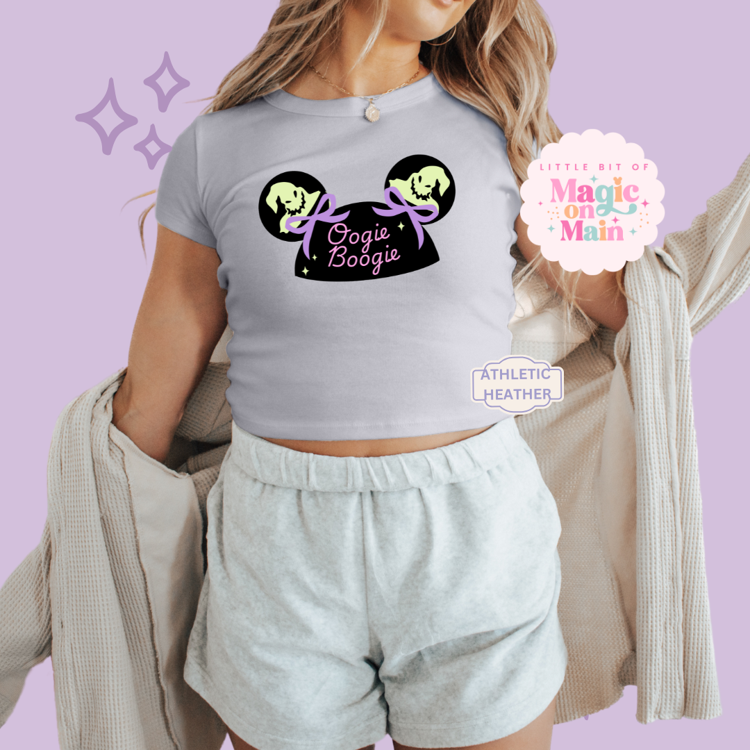 PRINTED BOOGIE BASH HAT - EXCLUSIVE TO MoM - WOMENS CROPPED RIBBED BABY TEE