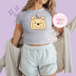 PRINTED POOH PUMPKIN - WOMENS CROPPED RIBBED BABY TEE