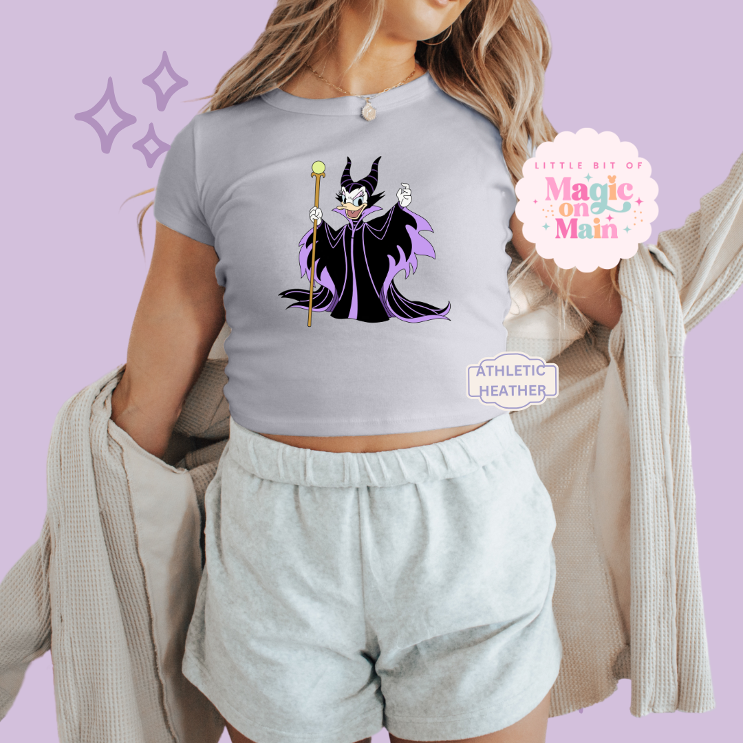 PRINTED MALEFICENT DAISY - WOMENS CROPPED RIBBED BABY TEE