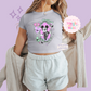 PRINTED NEON HALLOWEEN MICKEY - WOMENS CROPPED RIBBED BABY TEE