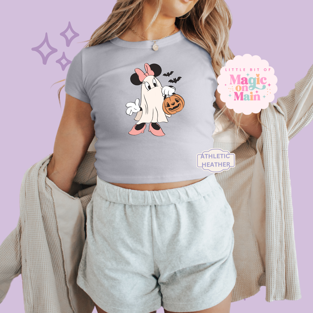 PRINTED GHOST MINNIE - WOMENS CROPPED RIBBED BABY TEE