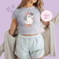 PRINTED GHOST DAISY  - WOMENS CROPPED RIBBED BABY TEE
