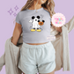 PRINTED MICKEY GHOST - WOMENS CROPPED RIBBED BABY TEE