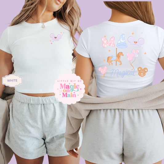 PRINTED MAGICAL FRONT AND BACK - EXCLUSIVE TO MoM - WOMENS CROPPED RIBBED BABY TEE