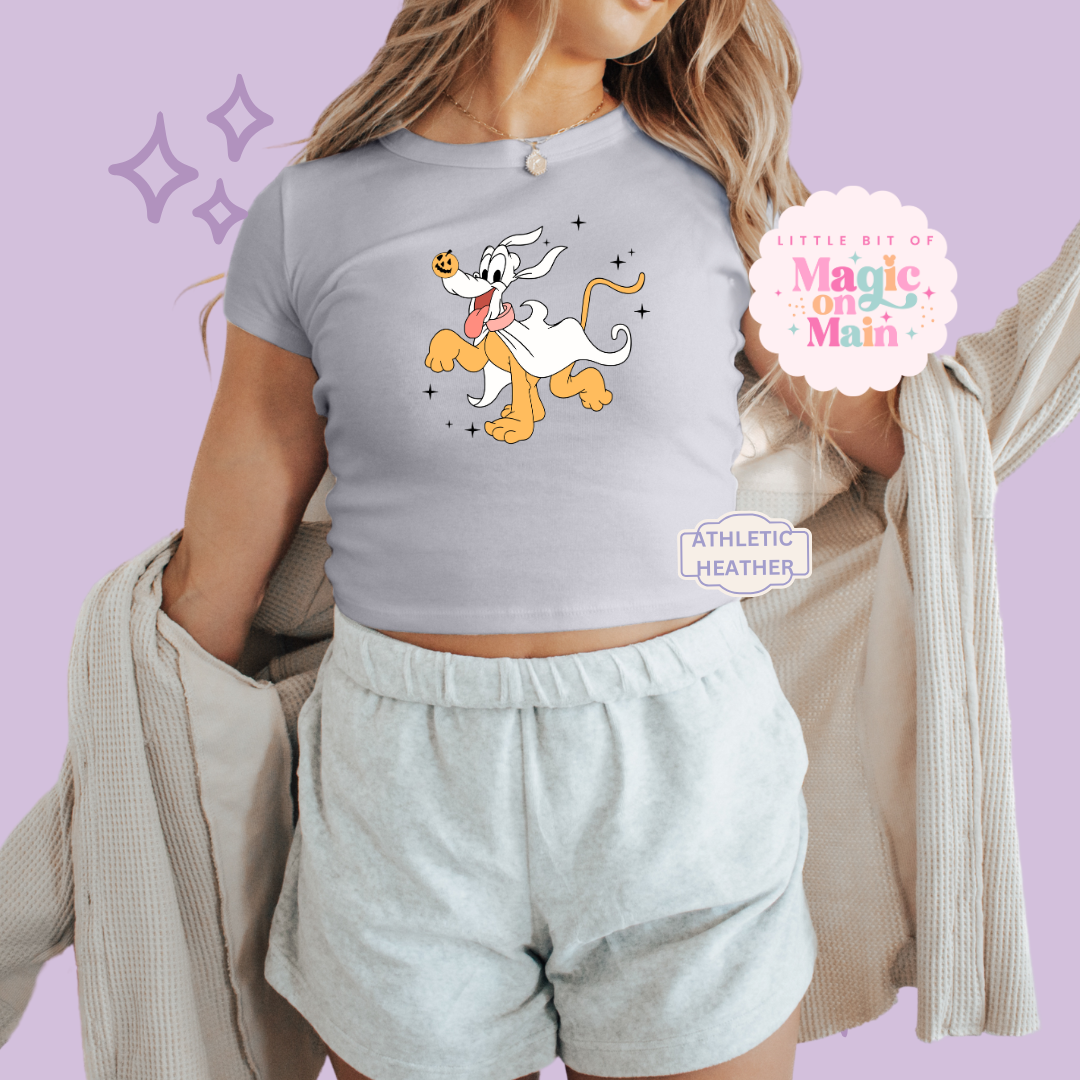 PRINTED HALLOWEEN PLUTO - WOMENS CROPPED RIBBED BABY TEE
