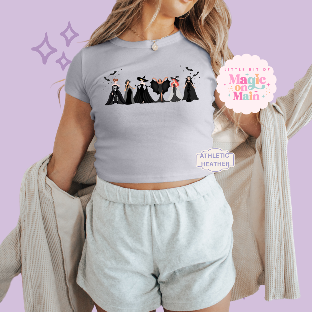 PRINTED SPOOKY PRINCESSES - WOMENS CROPPED RIBBED BABY TEE