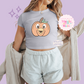 PRINTED ORANGE BIRD PUMPKIN - WOMENS CROPPED RIBBED BABY TEE