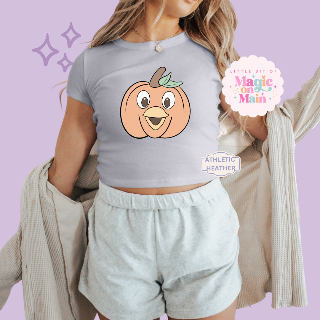 PRINTED ORANGE BIRD PUMPKIN - WOMENS CROPPED RIBBED BABY TEE