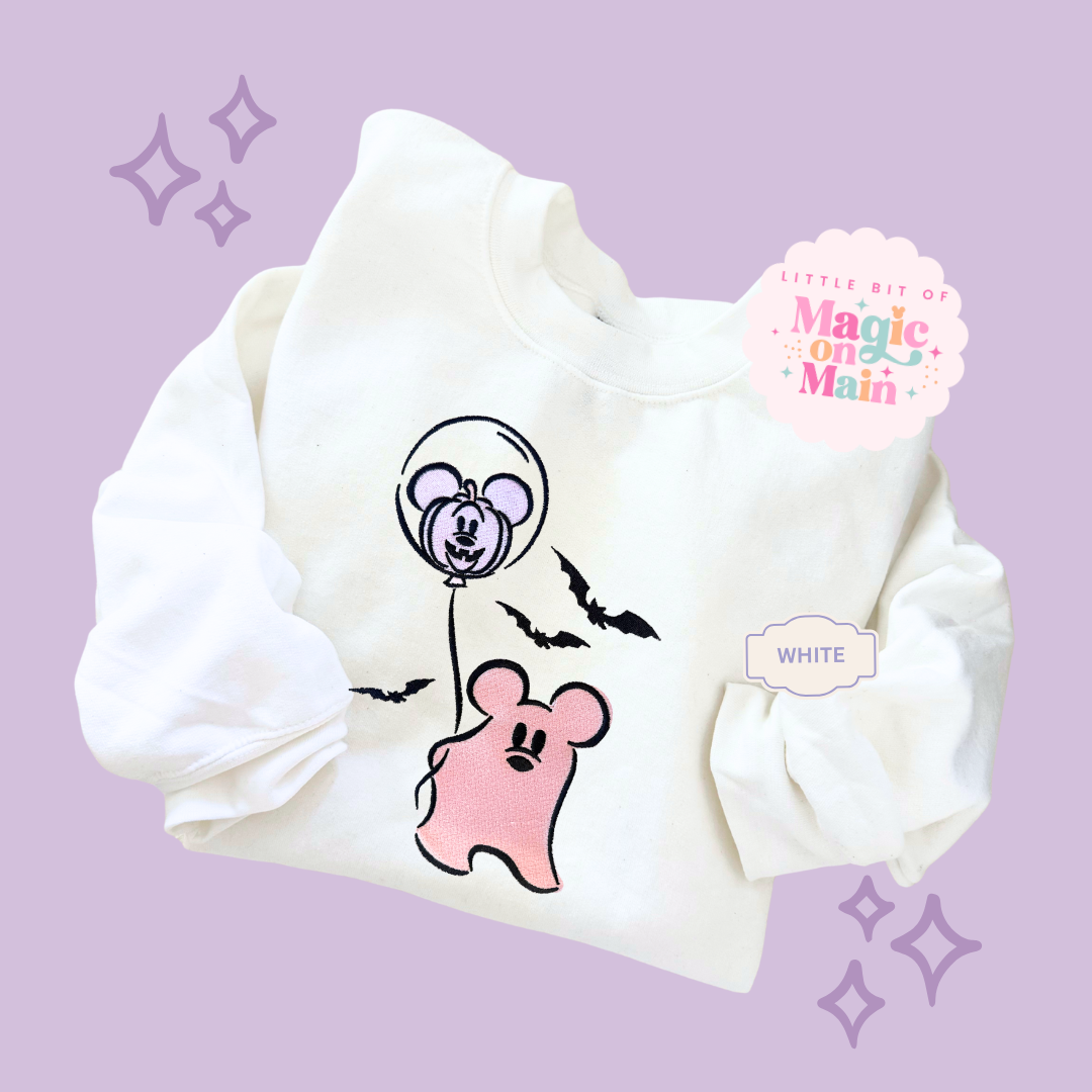 EMBROIDERED PINK MICKEY GHOST - ADULT SWEATSHIRT