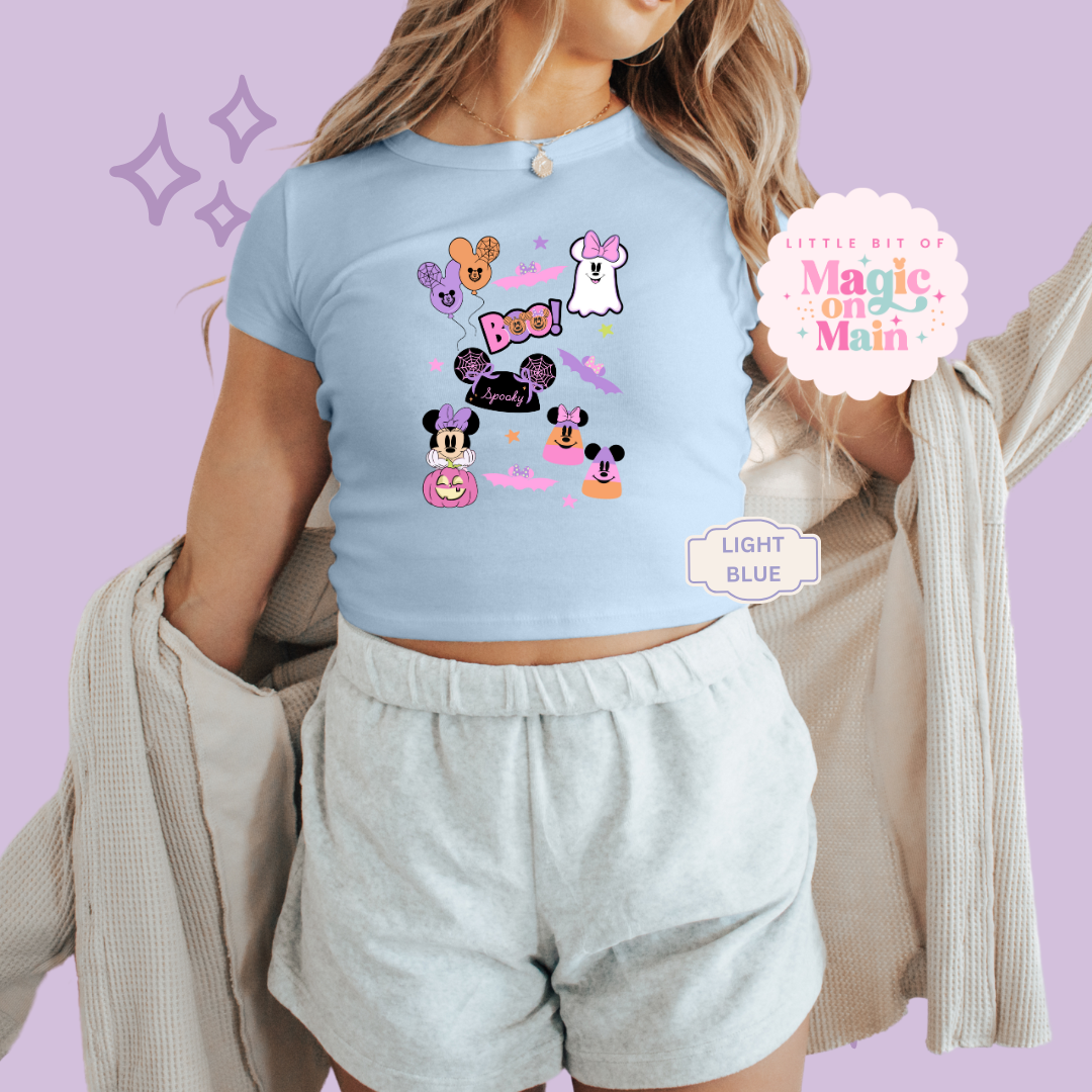 PRINTED SPOOKY ELEMENTS - EXCLUSIVE TO MoM - WOMENS CROPPED RIBBED BABY TEE