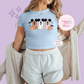 PRINTED 3 MICKEY GHOSTS  - WOMENS CROPPED RIBBED BABY TEE