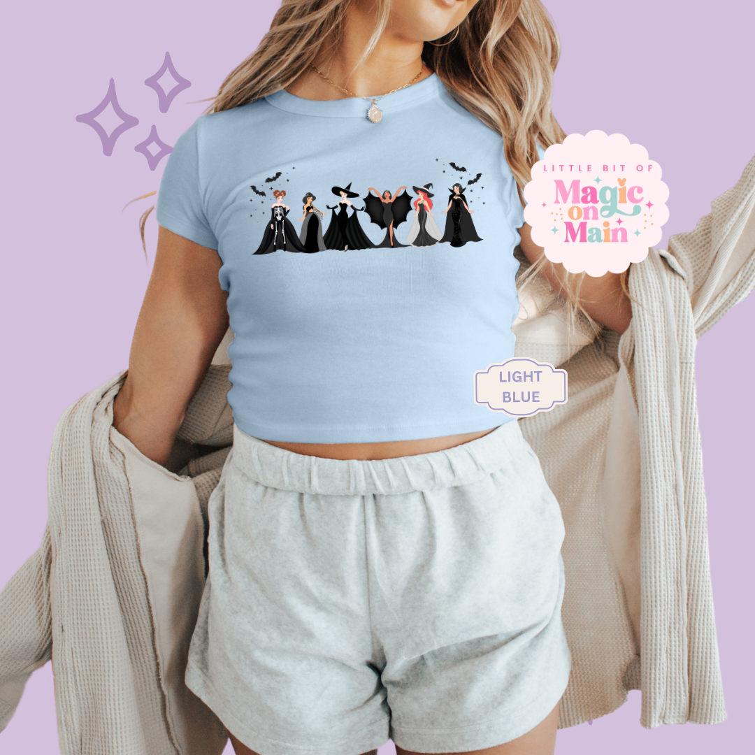 PRINTED SPOOKY PRINCESSES - WOMENS CROPPED RIBBED BABY TEE