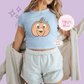 PRINTED ORANGE BIRD PUMPKIN - WOMENS CROPPED RIBBED BABY TEE