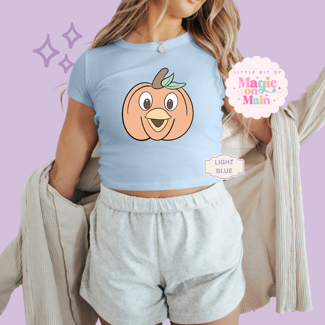 PRINTED ORANGE BIRD PUMPKIN - WOMENS CROPPED RIBBED BABY TEE