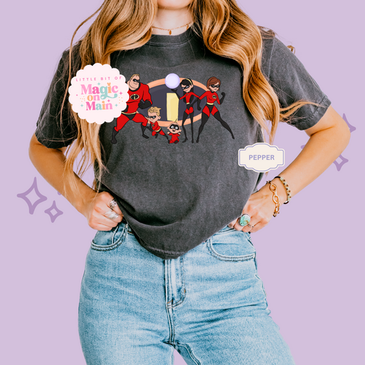 PRINTED SUPER HERO FAMILY NO SPARKLE - EXCLUSIVE TO MoM- WOMENS BOXY T-SHIRT