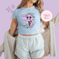PRINTED NEON HALLOWEEN MICKEY - WOMENS CROPPED RIBBED BABY TEE